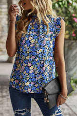 Boho Floral Sleeveless Loose Fit Collar Top - Fit Me For 20