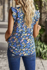 Boho Floral Sleeveless Loose Fit Collar Top - Fit Me For 20
