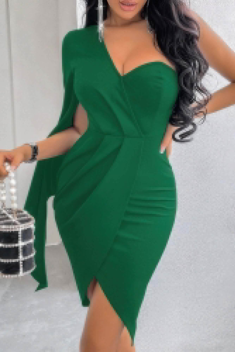 Asymmetric Hem One Shoulder Bodycon Party Dress - Fit Me For 20