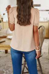 Crew Neck Solid Ruffle Loose Fit Dressy Elegant Shirt - Fit Me For 20