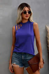 Solid Cold Cut Out Shoulder Sleeveless Top - Fit Me For 20
