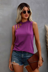 Solid Cold Cut Out Shoulder Sleeveless Top - Fit Me For 20