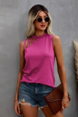 Solid Cold Cut Out Shoulder Sleeveless Top - Fit Me For 20