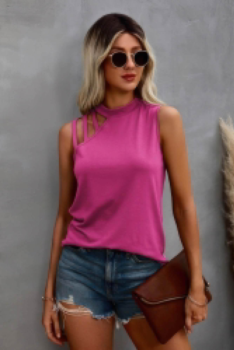 Solid Cold Cut Out Shoulder Sleeveless Top - Fit Me For 20