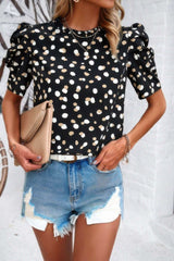 Puff Sleeves Allover Print Knot Loose Fit Top - Fit Me For 20