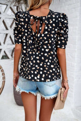 Puff Sleeves Allover Print Knot Loose Fit Top - Fit Me For 20