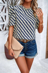 Puff Sleeves Allover Print Knot Loose Fit Top - Fit Me For 20