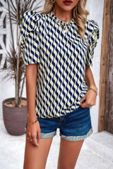 Puff Sleeves Allover Print Knot Loose Fit Top - Fit Me For 20