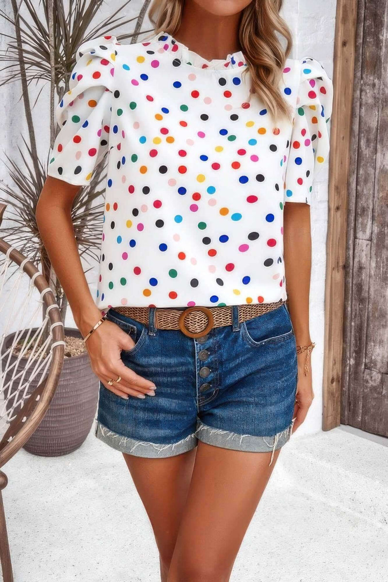 Puff Sleeves Allover Print Knot Loose Fit Top - Fit Me For 20