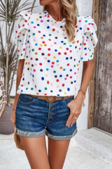 Puff Sleeves Allover Print Knot Loose Fit Top - Fit Me For 20