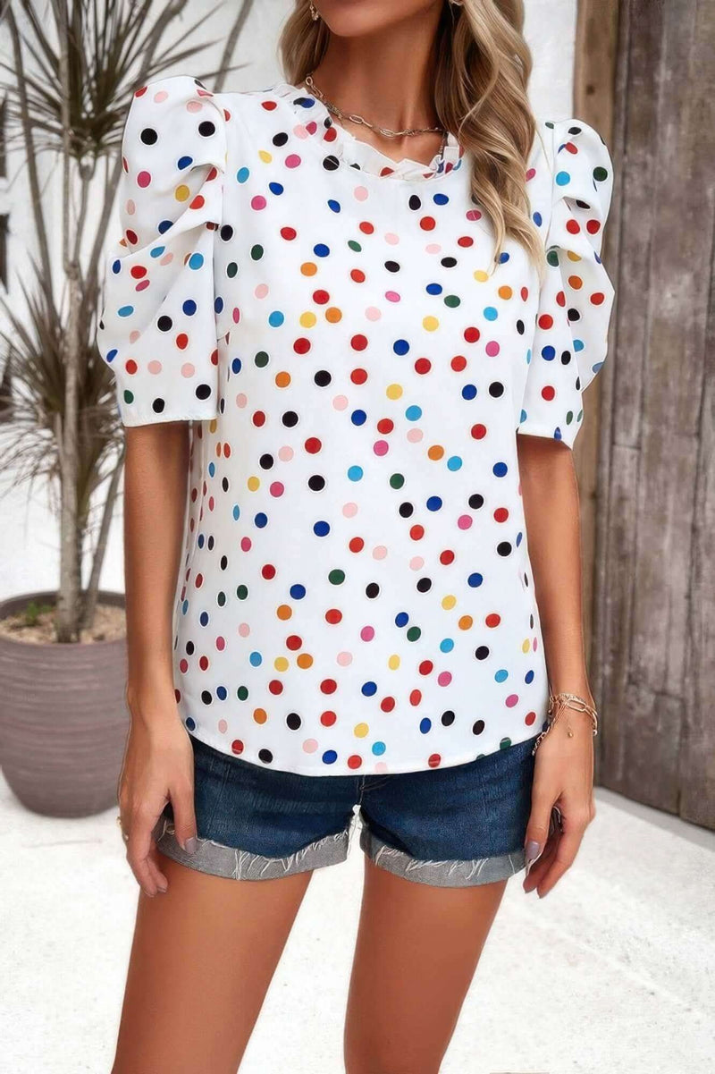 Puff Sleeves Allover Print Knot Loose Fit Top - Fit Me For 20