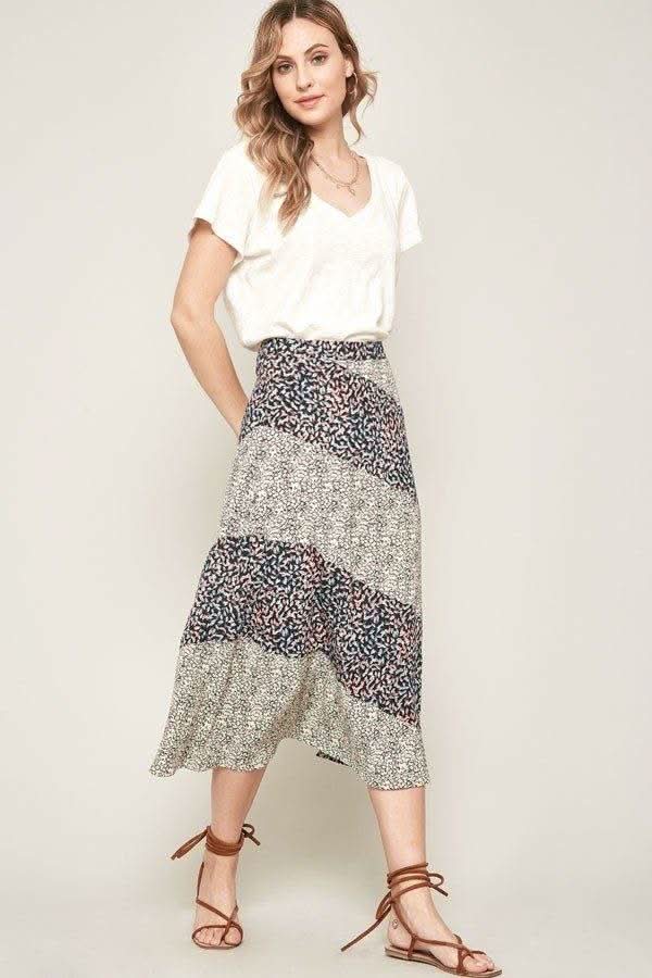 A Floral-print Woven Midi Skirt - Fit Me For 20