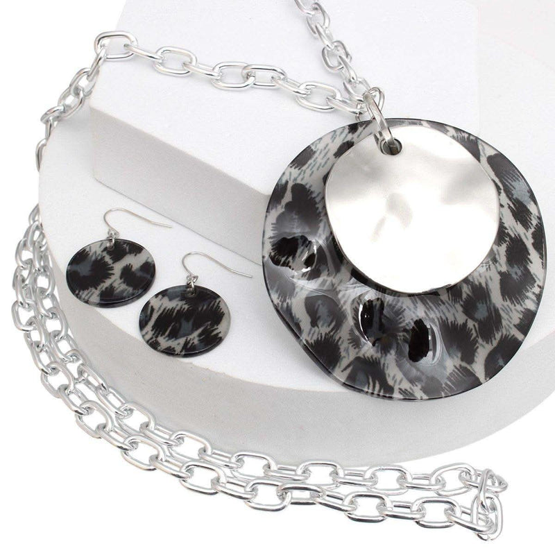 Long Leopard Pendant Silver Chain Necklace Set - Fit Me For 20