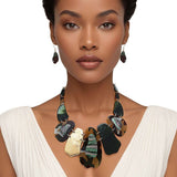 Bib Marbled Camo Green Link Necklace for Women - Fit Me For 20