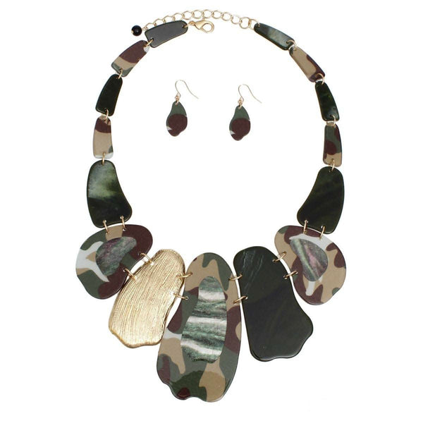Bib Marbled Camo Green Link Necklace for Women - Fit Me For 20