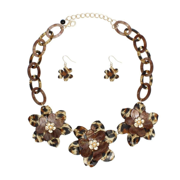 Collar Marbled Leopard Links 3D Flower Necklace - Fit Me For 20
