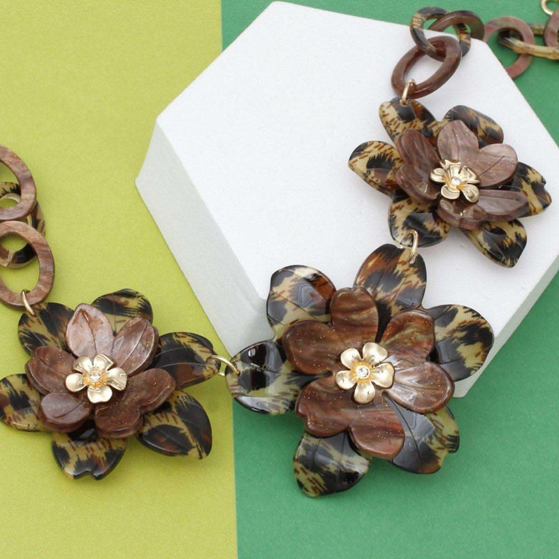 Collar Marbled Leopard Links 3D Flower Necklace - Fit Me For 20