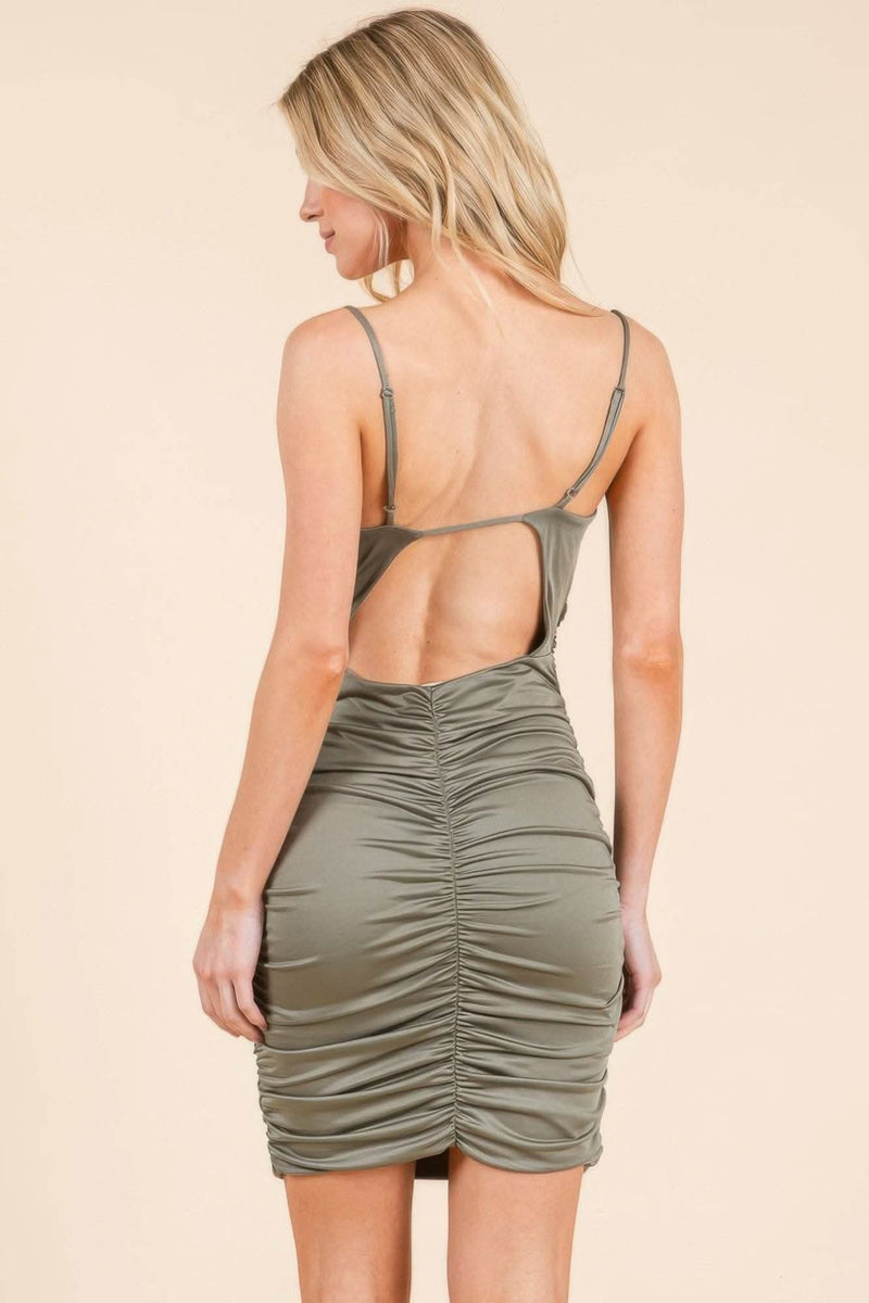 All Around Ruching Double Layered Open Back Dress - Fit Me For 20