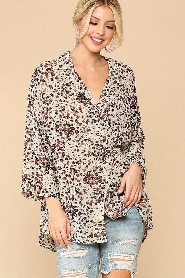 Animal Print Button Down Lapel Collar Shirt With Chest Pocket - Fit Me For 20