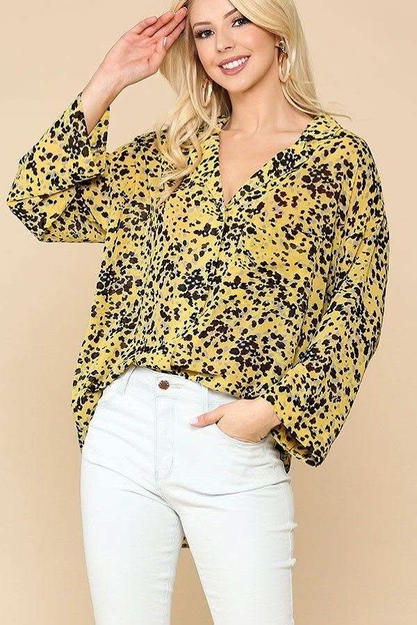 Animal Print Button Down Lapel Collar Shirt With Chest Pocket - Fit Me For 20