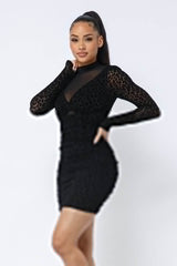 Animal Print Long Sleeve Mock Neck Mini Dress - Fit Me For 20