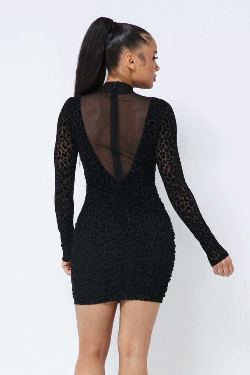 Animal Print Long Sleeve Mock Neck Mini Dress - Fit Me For 20
