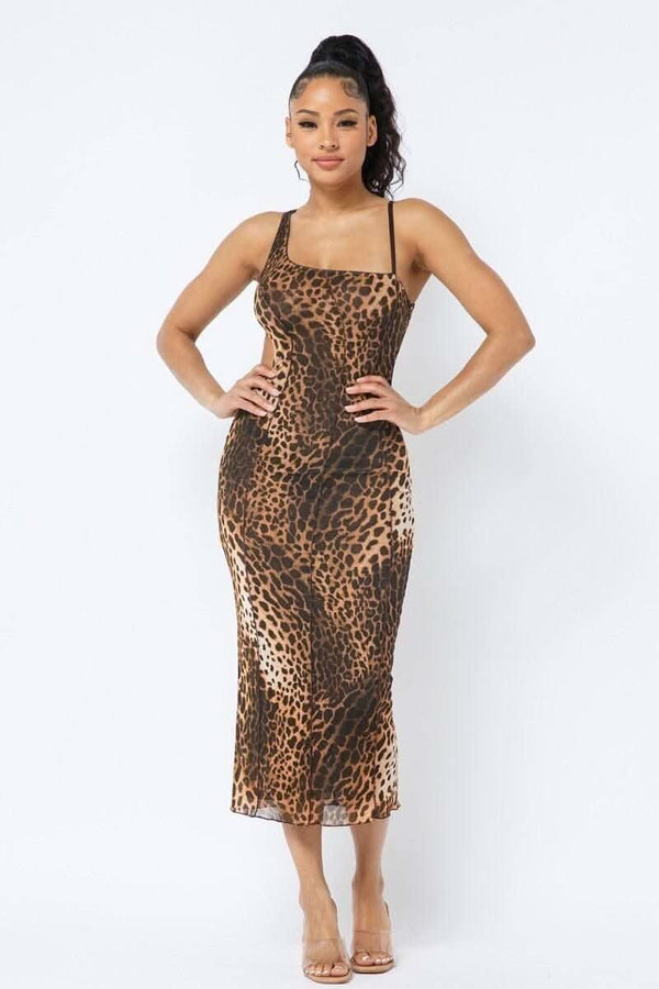 Animal Print Midi Dress With Strap - Fit Me For 20
