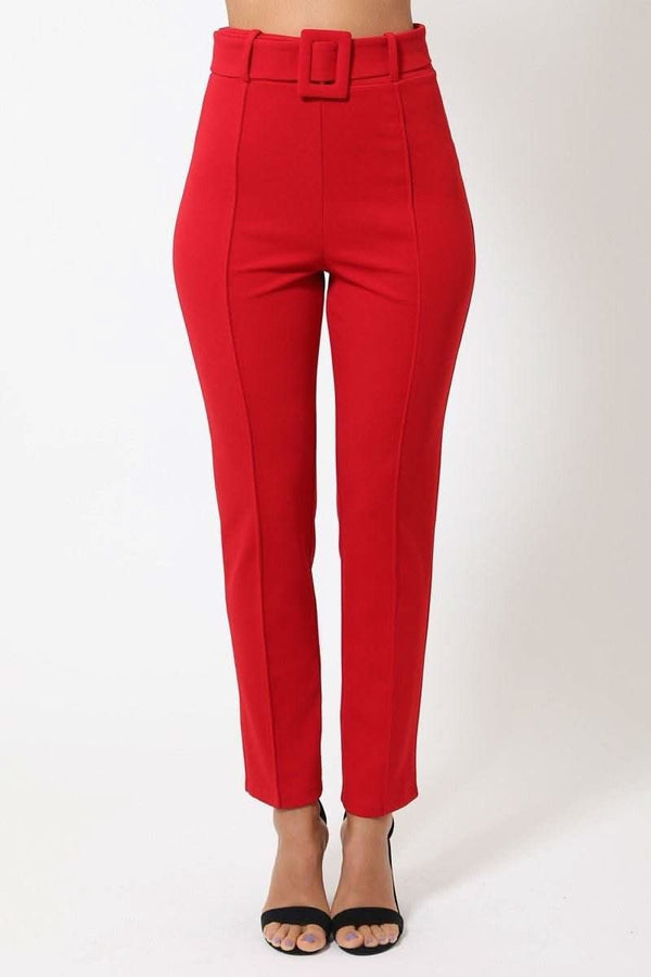 Ankle Tapered Self-fabric Buckle Belt Pants - Fit Me For 20