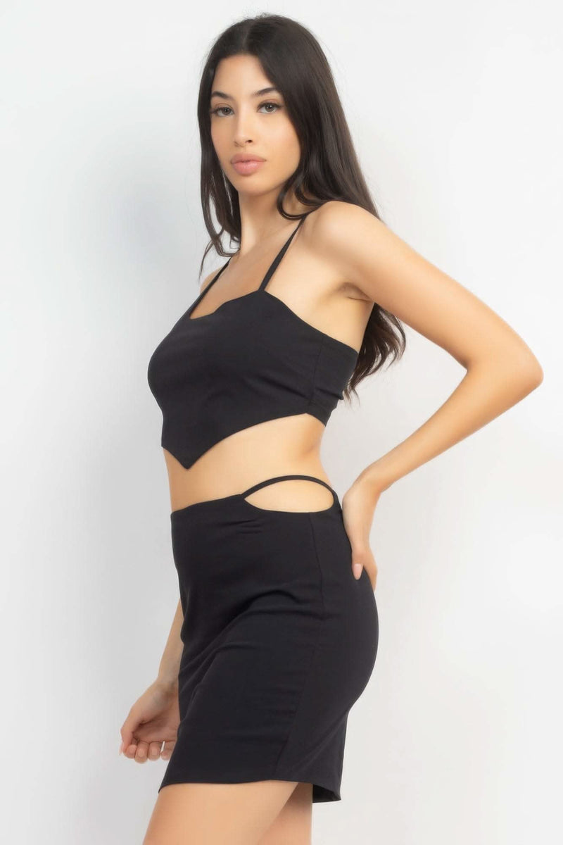 Asymmetrical Cross Back Top & Skirts Set - Fit Me For 20