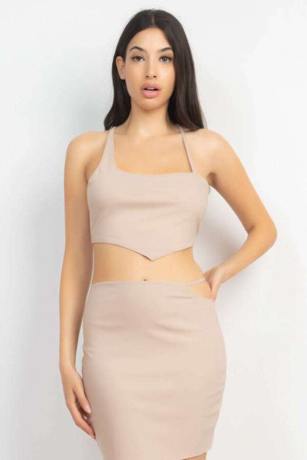 Asymmetrical Cross Back Top & Skirts Set - Fit Me For 20