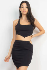 Asymmetrical Cross Back Top & Skirts Set - Fit Me For 20