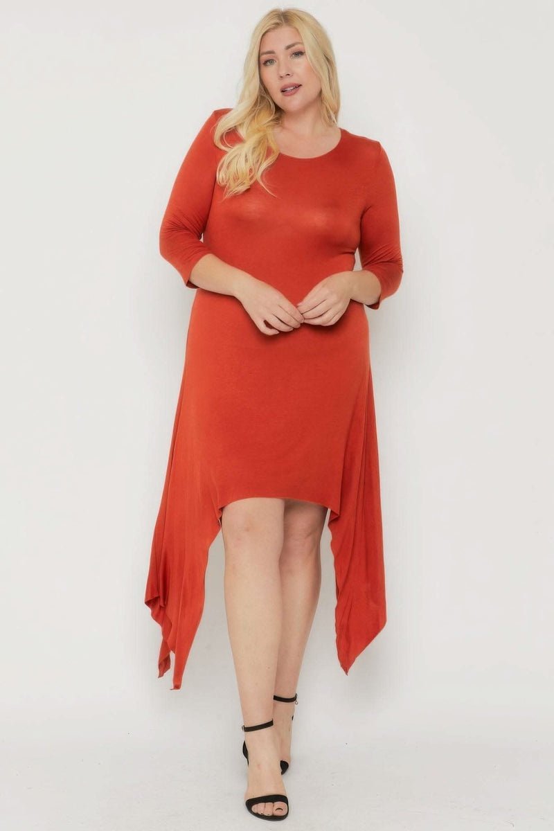 Asymmetrical Raw Edge Hem Solid Dress - Fit Me For 20