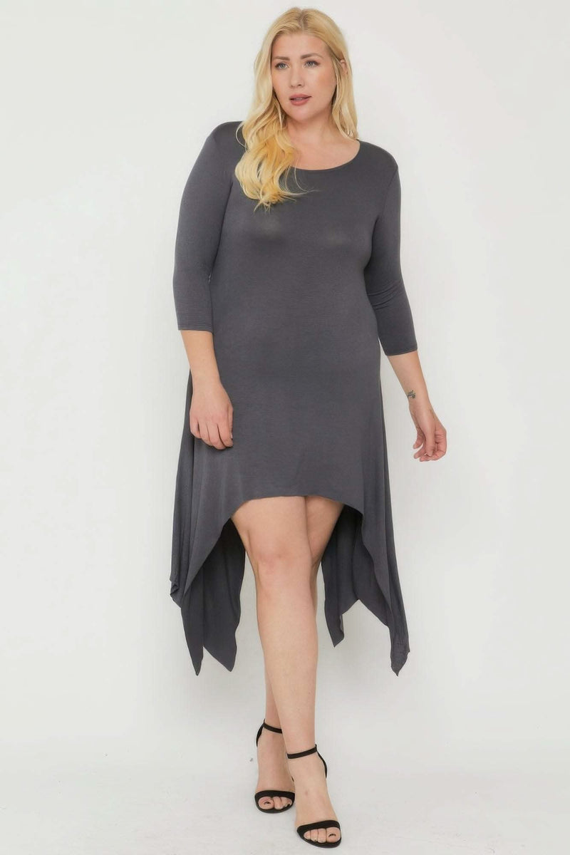 Asymmetrical Raw Edge Hem Solid Dress - Fit Me For 20