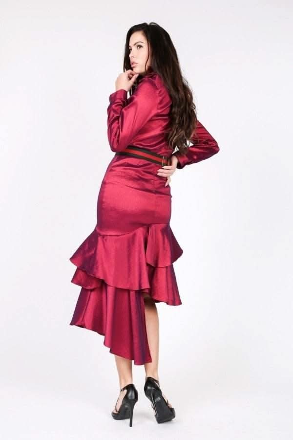 Asymmetrical Ruffle Bottom Satin Skirt - Fit Me For 20