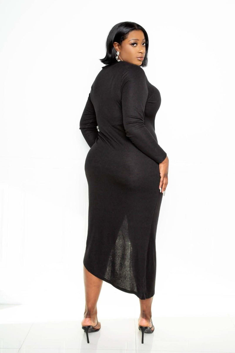 Asymmetrical Sweater Dress With Waterfall Ruffle - Fit Me For 20