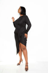 Asymmetrical Sweater Dress With Waterfall Ruffle - Fit Me For 20
