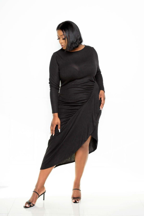 Asymmetrical Sweater Dress With Waterfall Ruffle - Fit Me For 20