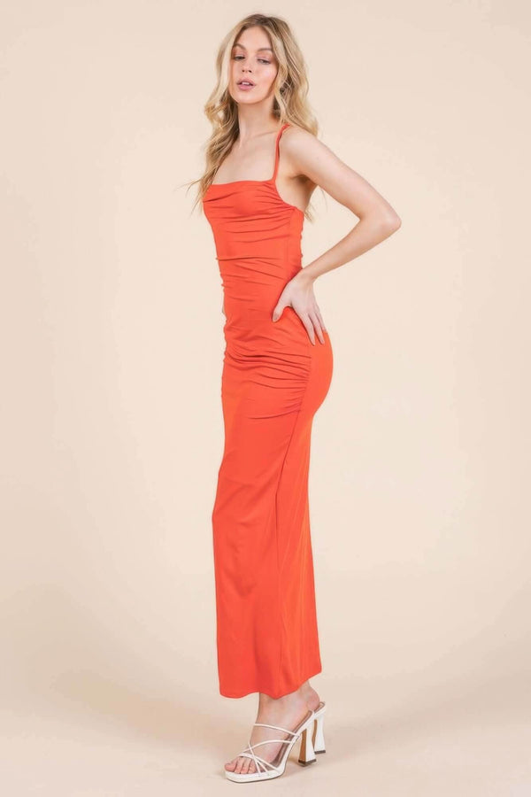 Asymmetry Ruched Double Layered Maxi Dress - Fit Me For 20