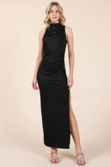 Back Cut Out Side Shirring Side Slit Maxi Dress - Fit Me For 20