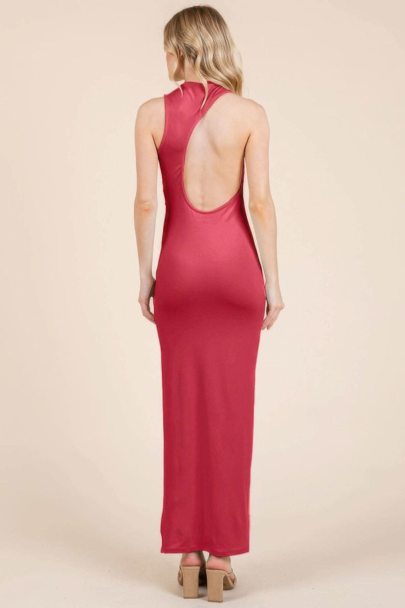Back Cut Out Side Shirring Side Slit Maxi Dress - Fit Me For 20