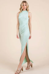 Back Cut Out Side Shirring Side Slit Maxi Dress - Fit Me For 20