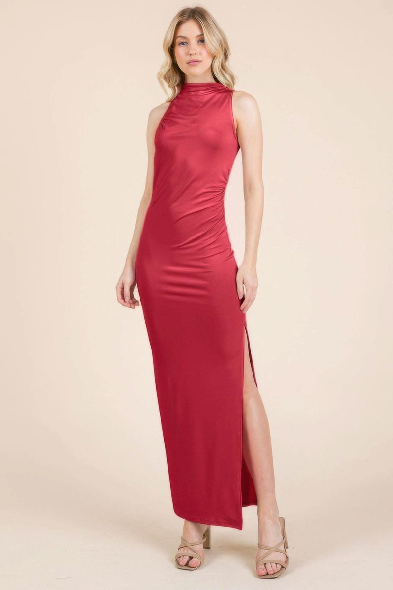 Back Cut Out Side Shirring Side Slit Maxi Dress - Fit Me For 20