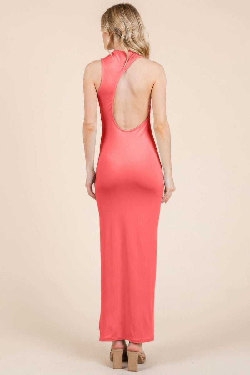 Back Cut Out Side Shirring Side Slit Maxi Dress - Fit Me For 20