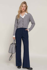 Back elastic straight woven long pants - Fit Me For 20