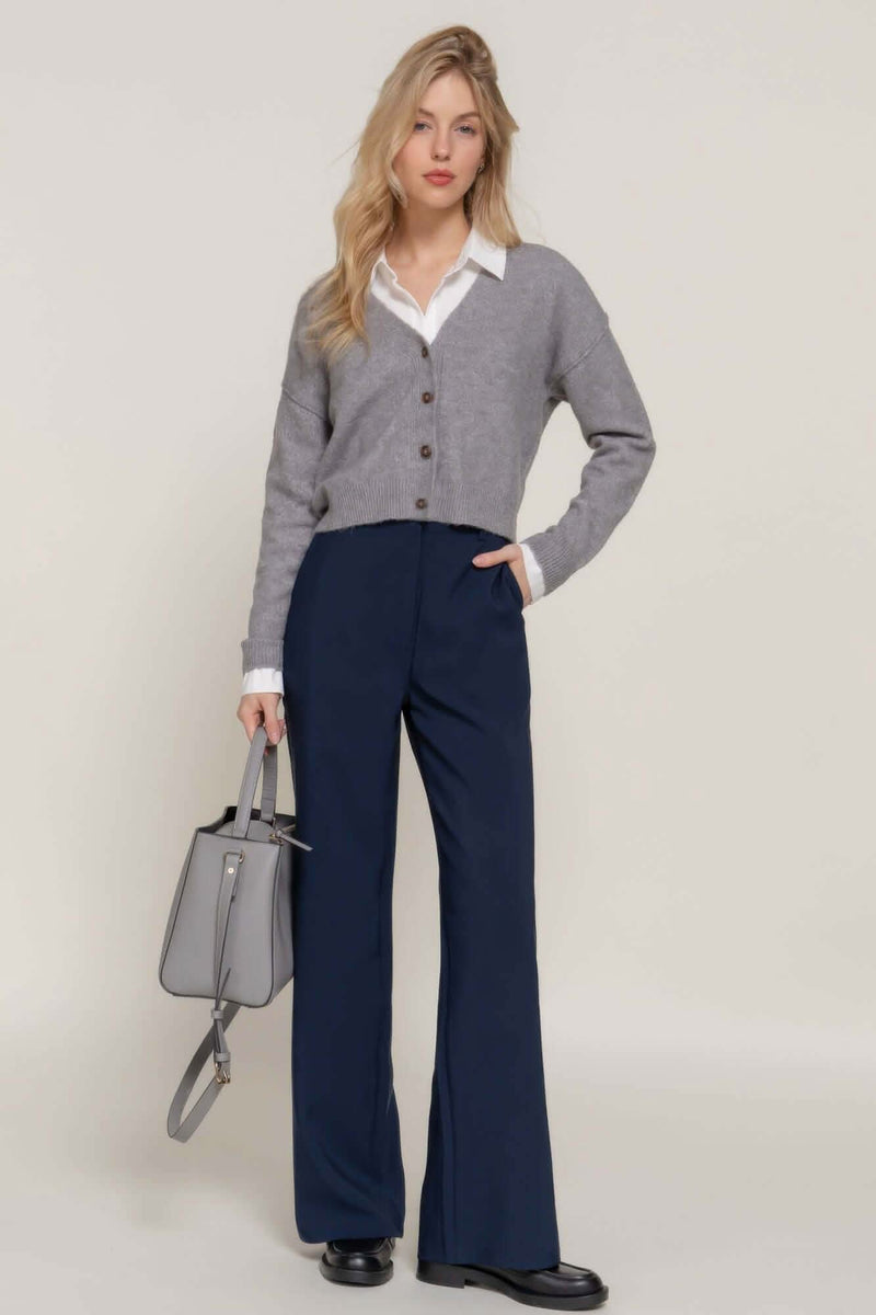 Back elastic straight woven long pants - Fit Me For 20