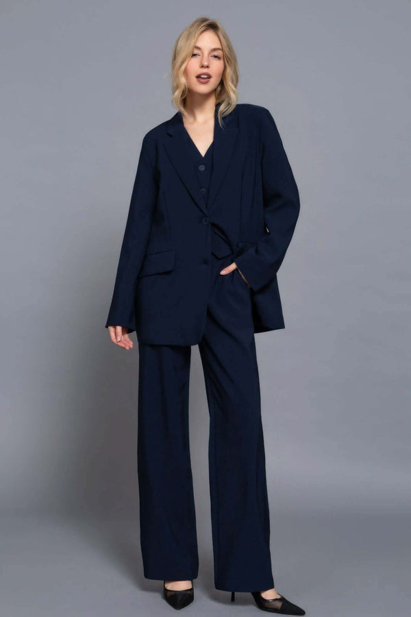 Back elastic straight woven long pants - Fit Me For 20