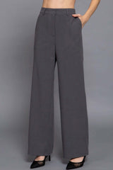Back elastic straight woven long pants - Fit Me For 20