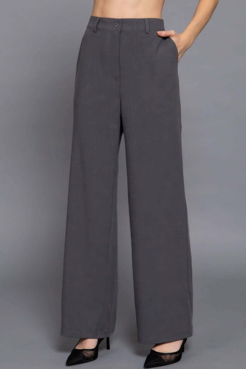 Back elastic straight woven long pants - Fit Me For 20