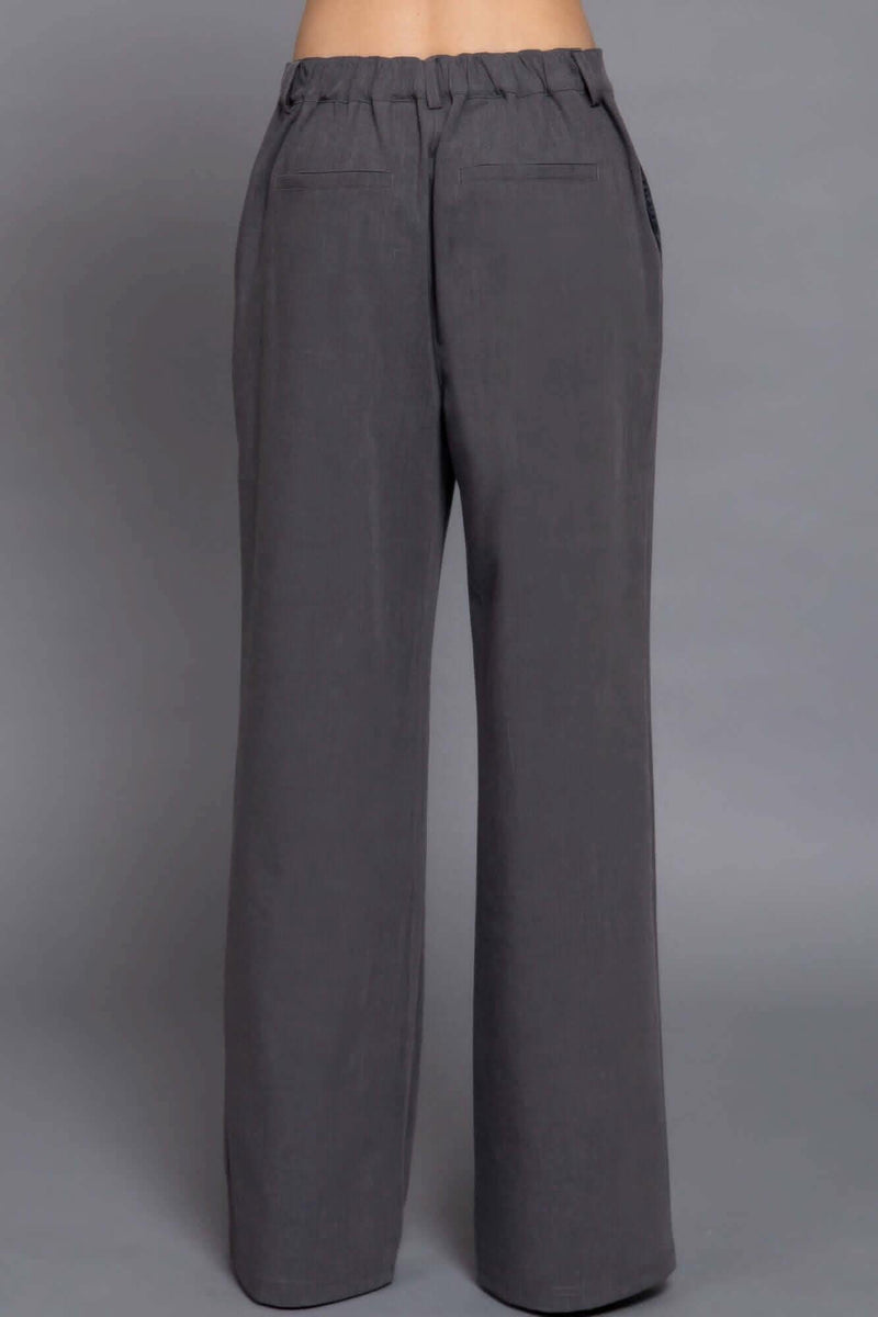 Back elastic straight woven long pants - Fit Me For 20