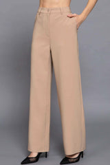 Back elastic straight woven long pants - Fit Me For 20